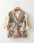 Gwen Crochet V Neck Boho Floral Blouse