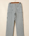 Stripe Denim High Waist Patch Pocket Jeans
