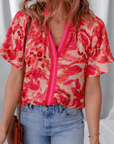 Rosalyn Print Striped Trim Blouse