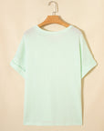 Solid Waffle Knit V-Neck Short Sleeve Top