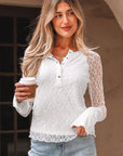 Lace Sheer Long Sleeve Henley Top