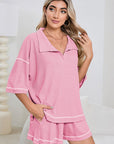 Colorblock Trim Waffle Knit Top and Shorts Set