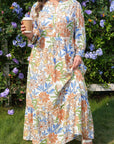 Plus Size Floral 3/4 Sleeve Tiered Dress