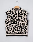 Leopard Mock Neck Short Sleeve Sweater