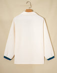 Stripe Contrast Waffle Knit Zip Up Polo Sweatshirt