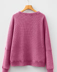 Waffle Knit Patchwork Long Sleeve Top