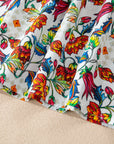 Floral Contrast V-Neck Puff Sleeve Blouse