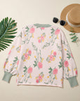 Floral Stripe Contrast V-Neck Sweater