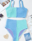 Colorblock Corded Top & High Waist Bikini Set