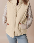 Corduroy Stand Neck Zipped Puffer Vest