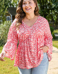 Lena Plus Size Floral V Neck Blouse