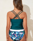 Colorblock Tankini Top & High Waist Bikini Set