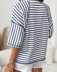 Stripe Textured Knit 3/4 Sleeve Top