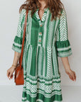 Boho Geometric Stripe Half Buttoned Dress