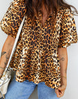 Leopard Short Puff Sleeve Babydoll Top