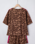 Leopard Contrast Stripe Tee & Shorts Set