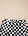 Checker Denim Pocketed Overlap Skort