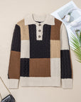 Paige Cable Knit Sleeve Buttons Collared Sweater
