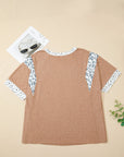 Plus Size Leopard Colorblock Patchwork Tee