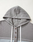 Stripe Waffle Patchwork Hooded Long Sleeve Top