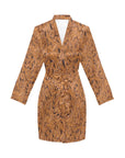 Tooled Leather Print Bronc Women's Long Sleeve Belted Satin Feel Dressing Lounge Robe