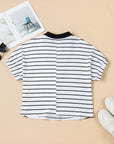 Stripe Stand Collar V-Neck Dolman Sleeve Top