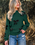Bow Pearl Embellished Drop Shoulder Sweater