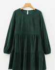 Solid Lantern Sleeve Tiered Mini Dress