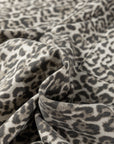 Leopard Denim Raw Hem Elastic Waist Loose Jeans
