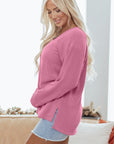 Corded Knit Reverse Seam Patchwork Long Sleeve Top