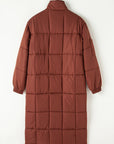 Solid Quilted Stand-Neck Zip-Up Buttoned Puffer Coat