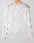 Sheer Lace Mesh Mock Neck Long Sleeve Top
