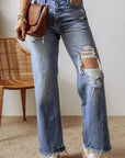 Madilyn Distressed Raw Hem Straight Leg High Waist Jeans