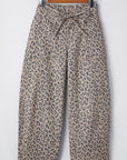 Leopard Drawstring Elastic Waist Pocketed Jeans