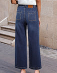 Denim High Waist Patch Pocket Straight Leg Jeans