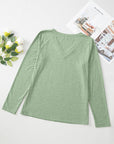 Solid V-Neck Long Sleeve Knit Top