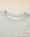 Plus Size Bow Tie Embroidered Drop Shoulder Sweatshirt