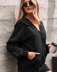 Solid Half-Zip Kangaroo Pocket Baggy Hoodie