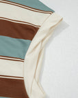 Stripe Polo Collar Tee and Patchwork Shorts Set