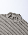 Solid Ribbed Knit Mock Neck Pullover Top