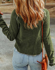 Solid Waffle Knit Round Neck Long Sleeve Top
