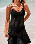 Crochet Patchwork Ruffle Hem Beach Cover-Up