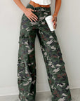 Camo Denim Cargo Wide Leg Pants
