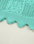 Pointelle Knit Scallop Trim Short Sleeve Sweater