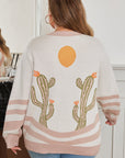 Plus Size Western Cactus Button-front Cardigan Sweater