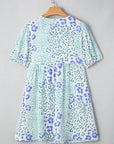 Floral Contrast Bow Puff Sleeve Mini Dress