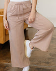 Solid Mineral Wash Pocketed Wide Leg Pants