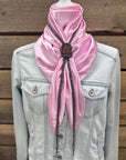 35X35" Solid Pink Wild Rag / Scarf - Leather Slide and Bolo Tie