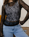 Denver Pattern Sheer Mesh Long Sleeve Top