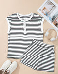 Stripe Cap Sleeve Henley Top & Shorts Set